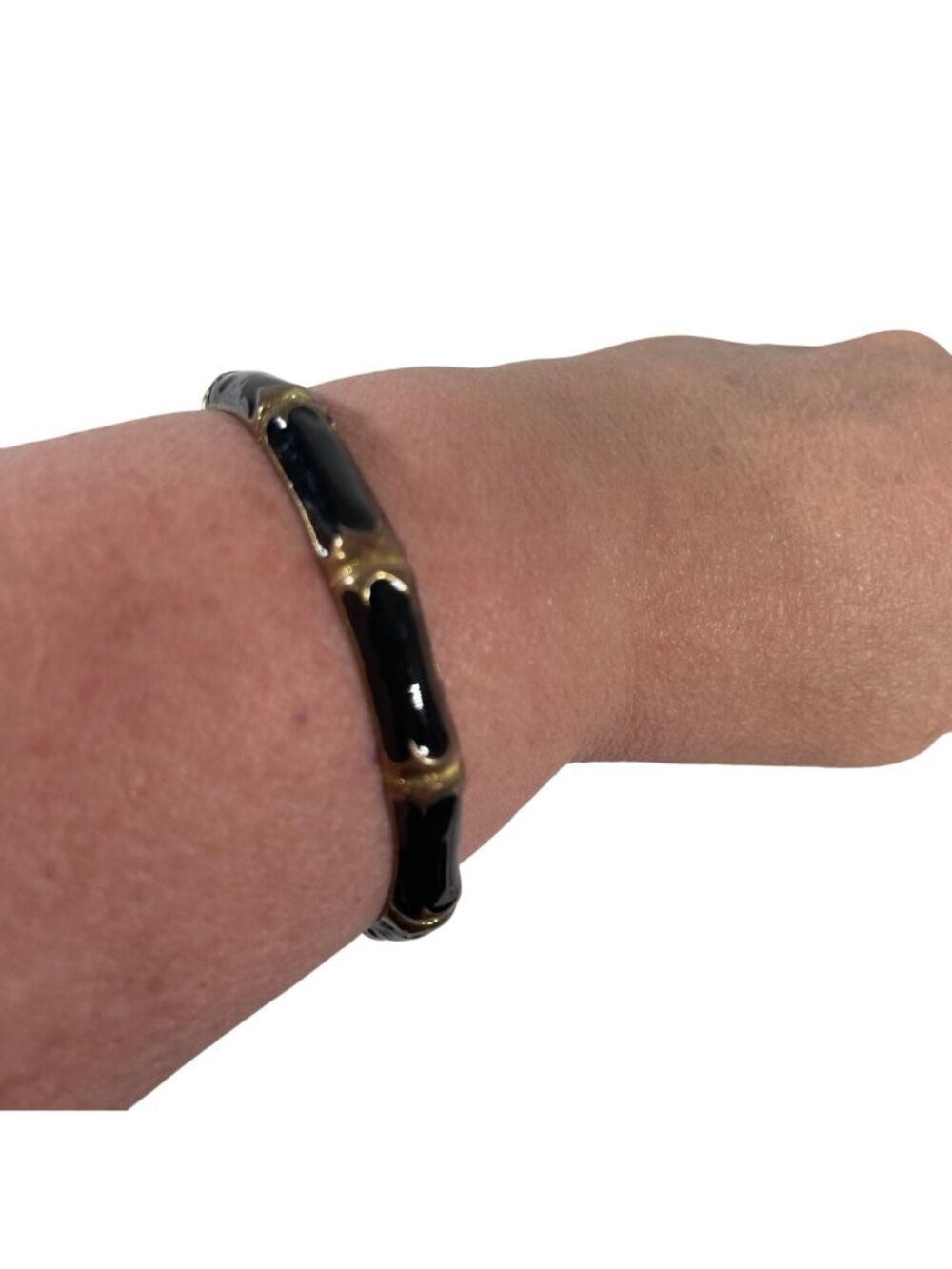 Vintage Brass and Black Enamel Bangle Bracelet 3 inch diameter - Picture 3 of 3